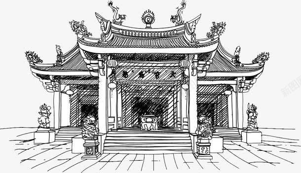 手绘速写寺庙古殿png免抠素材_新图网 https://ixintu.com 中国风寺庙 古典建筑 宫殿 手绘