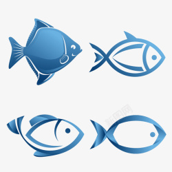 蓝色黑色鱼手绘蓝色的鱼图标高清图片