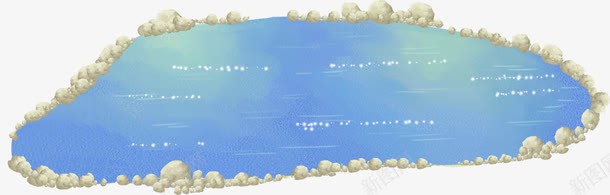 蓝色卡通岩石池塘png免抠素材_新图网 https://ixintu.com 卡通 岩石 池塘 蓝色