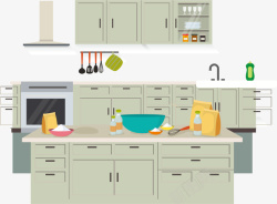 家庭厨房亚灰色中央厨房矢量图高清图片
