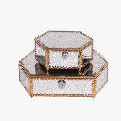 木制珠宝收纳盒珠宝盒子六角首饰盒合金玻璃妆台高清图片