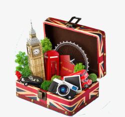 大笨钟剪影放在手提箱里的英国标志高清图片