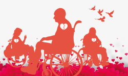 坐轮椅卡通手绘关爱残疾人飞翔的鸟高清图片