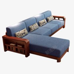 新中式蓝色沙发家具素材