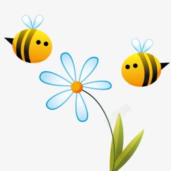 手绘昆虫PNG卡通手绘可爱的小蜜蜂和花朵高清图片