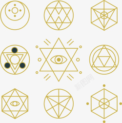 神秘符号金色炼金术图案矢量图高清图片