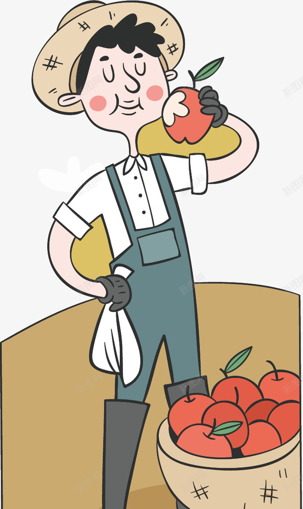 吃苹果的农民矢量图ai免抠素材_新图网 https://ixintu.com 健康 卡通 手绘 水彩 水果 苹果 营养 矢量图