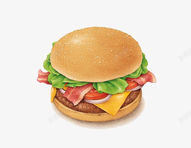 鸡腿汉堡包png免抠素材_新图网 https://ixintu.com 卡通 手绘 汉堡 零食 面包 食物