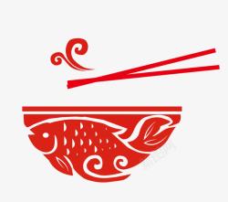 红色碗筷餐具素材