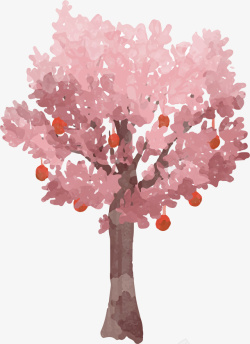 粉红树叶春天果树矢量图素材
