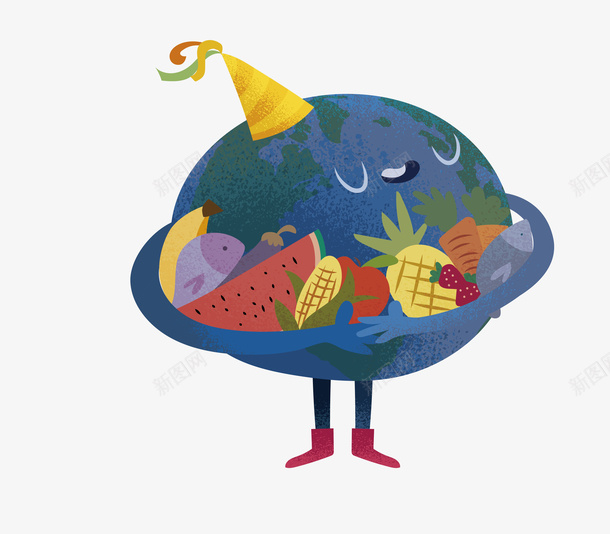 拥抱世界的美食png免抠素材_新图网 https://ixintu.com 世界美食 手绘地球 矢量png 美味水果 美食 美食节