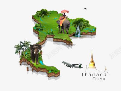 泰国地图表面png免抠素材_新图网 https://ixintu.com 大象 旅游 绿色 草地