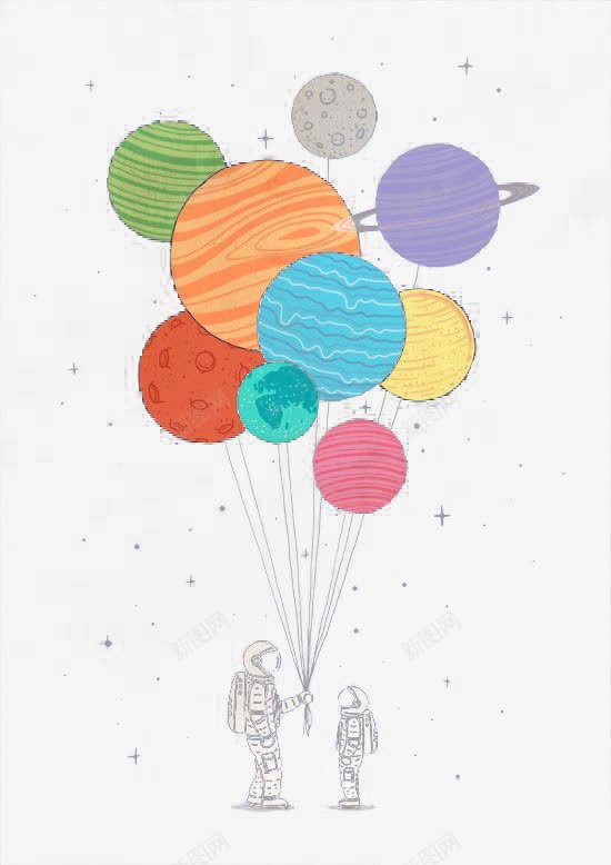太空人png免抠素材_新图网 https://ixintu.com 太空人 太空服 宇航员 手绘 气球星球 画星球