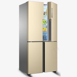 法式多门冰箱半打开金色四门冰箱高清图片