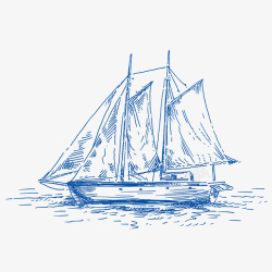 手绘渔业航海捕鱼帆船元素高清图片