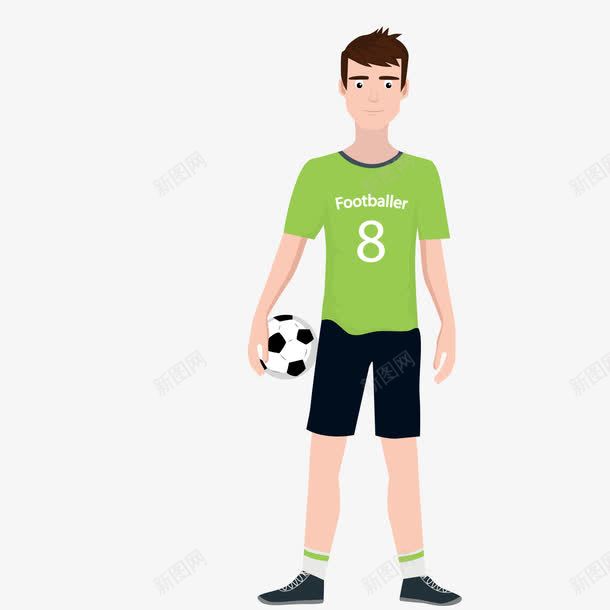 卡通手绘足球运动员png免抠素材_新图网 https://ixintu.com 人物 奥运会 比赛 球衣 绿色 足球 运动会 运动员