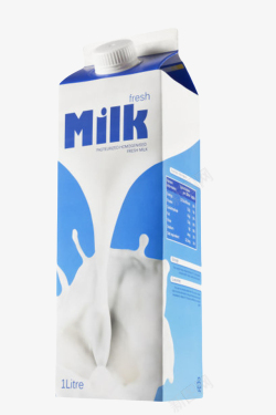 盒装牛奶蓝白色带英文字母包装的牛奶实物高清图片