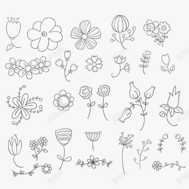 手绘线稿花朵和植物合集矢量图png图片免费下载 素材7xmqqpejq 新图网