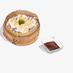 蒸虾饺手绘画片素材