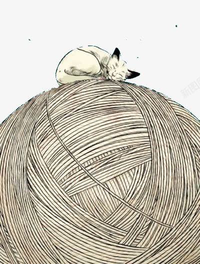 毛线球上睡着的猫png免抠素材_新图网 https://ixintu.com 动物 彩色毛球 极简 线条 黑白