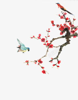 枝头上的鸟写意红梅枝头鸟高清图片