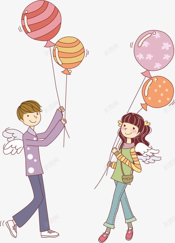 拿着气球的情侣png免抠素材_新图网 https://ixintu.com 一见钟情 卡通人物 恋人 翅膀