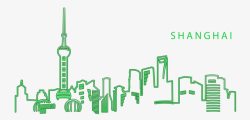 上海城市绿色线稿素材