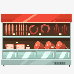 食品陈列边框卡通超市的肉类食品货架矢量图高清图片