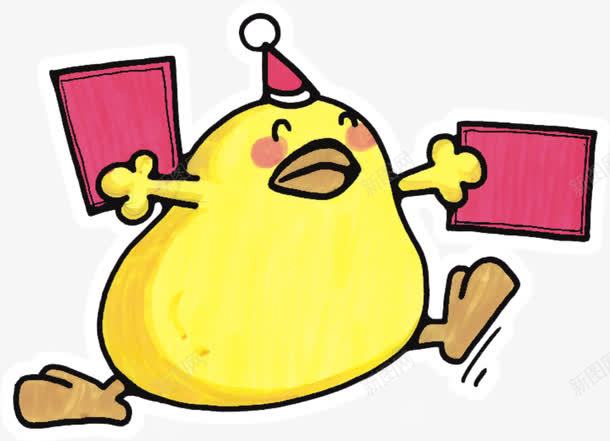 拿红包的小鸡png免抠素材_新图网 https://ixintu.com 卡通 奔跑的小鸡 手绘 红包