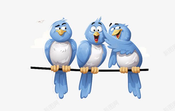 一枝树上的三只小鸟png免抠素材_新图网 https://ixintu.com 三只小鸟 印刷 尴尬的表情 尴尬表情 平面设计 蓝色 面部表情