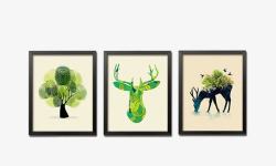 北欧鹿装饰画绿色时尚欧式装饰画高清图片