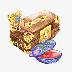 黄花梨胭脂盒古代梳妆盒手绘胭脂盒化妆品盒高清图片