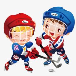 多边形图案背景两男孩打冰球高清图片