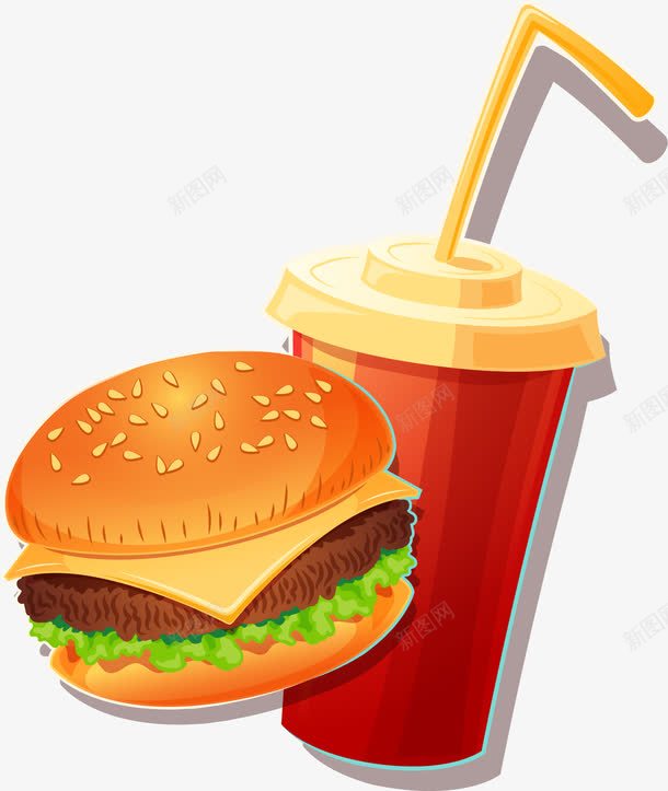 手绘汉堡套餐png免抠素材_新图网 https://ixintu.com 卡通 快餐 手绘 汉堡和可乐 汉堡套餐 牛肉汉堡