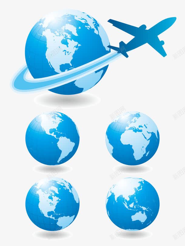地球和飞机模板png免抠素材_新图网 https://ixintu.com 地球 地球和飞机图片下载 环绕 蓝色 飞机