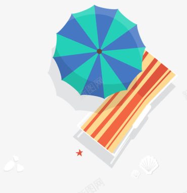 贝壳线图沙滩伞图标图标