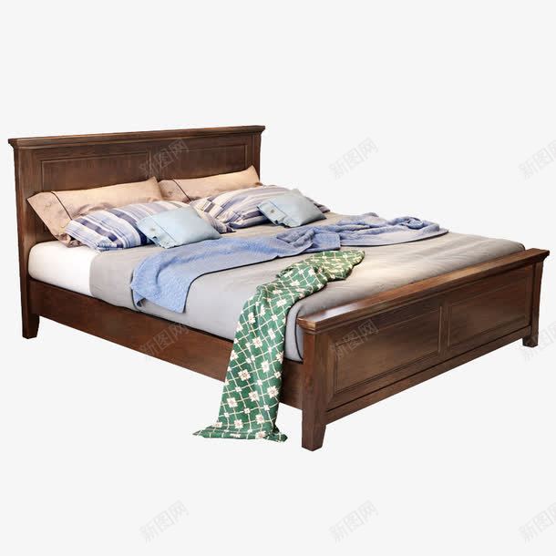 中式实木床png免抠素材_新图网 https://ixintu.com 中式风格 产品实物图 实木床 床单 枕头