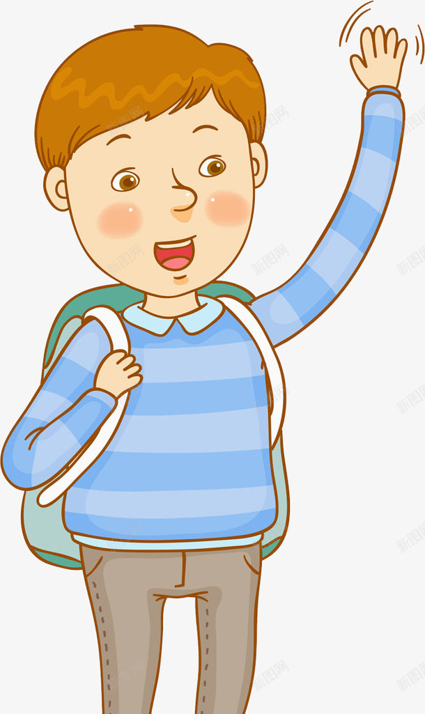 放学的男孩png免抠素材_新图网 https://ixintu.com 书包 伸手 卡通 同学 学生 微笑 手绘 放学 男孩