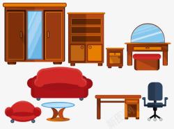 红色床红色家具插画高清图片