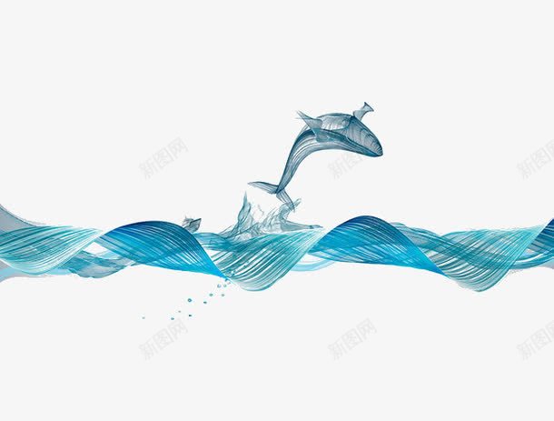 波浪与鱼png免抠素材_新图网 https://ixintu.com 创意 奇想 水 海洋 海浪 素材 蓝色 设计 鱼