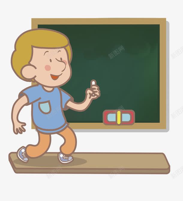 拿粉笔的孩子png免抠素材_新图网 https://ixintu.com 卡通 学生 帅气的 插图 板擦 男孩 课堂 黑板