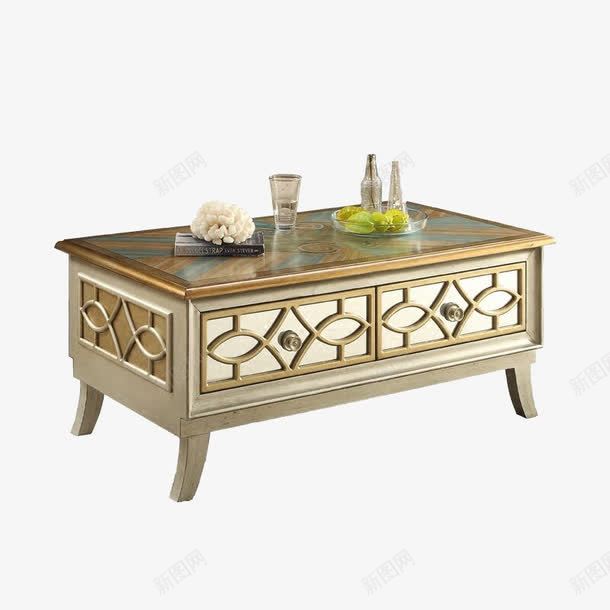 欧式客厅茶几png免抠素材_新图网 https://ixintu.com 产品实物 做旧镜面桌子 储藏桌子 四斗茶几