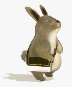 灰色卡通上学的兔子手绘素材