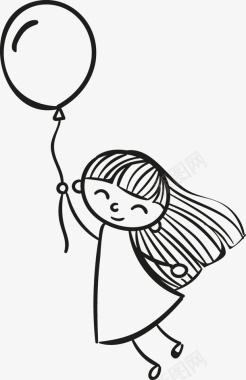 手绘线条小女孩手拿气球图标图标