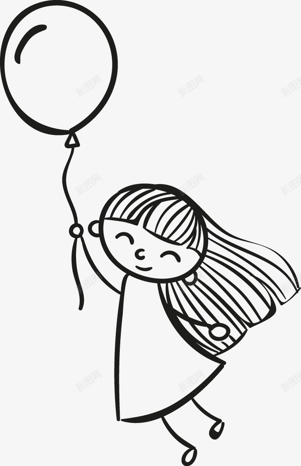 手绘线条小女孩手拿气球图标png_新图网 https://ixintu.com png png图片 小女孩 手拿 手绘 气球 线条