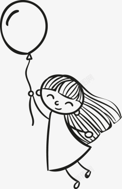 手拿爱心气球的小女孩手绘线条小女孩手拿气球图标高清图片