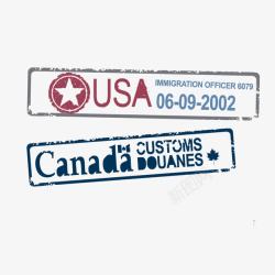 加拿大签证出国飞机签证印章高清图片