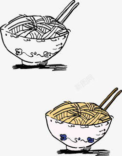 彩色面条手绘食物两碗面条高清图片