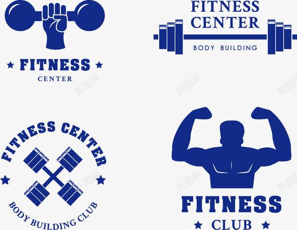 蓝色健身logo图标png_新图网 https://ixintu.com 健身房Logo 力量 杠铃 肌肉 英文标注