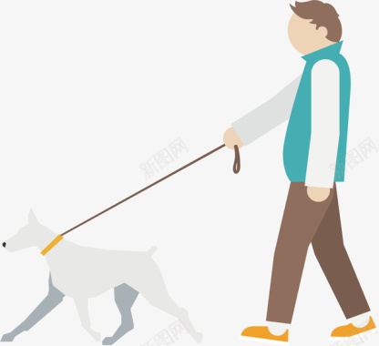 橙色卡通狗背景人物遛狗标图标图标